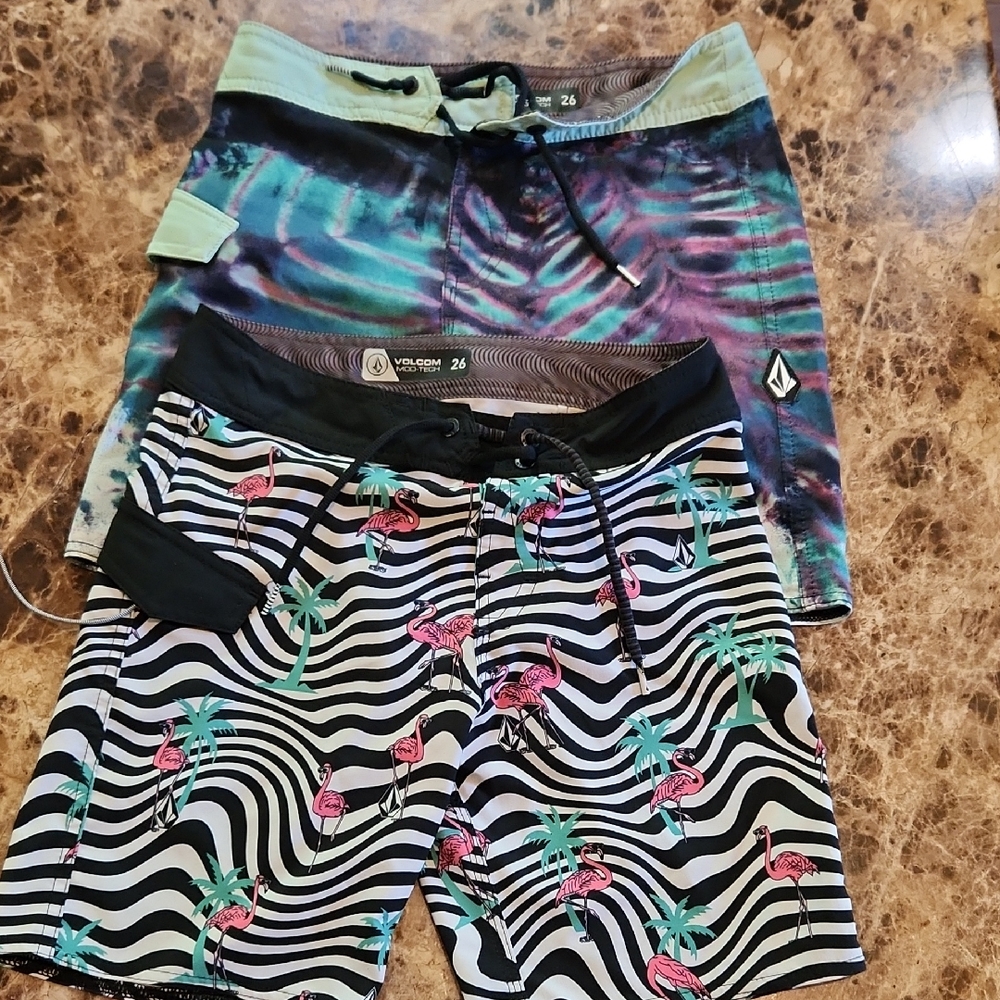 Volcom Multicolor and Black Zebra Print Board Shorts